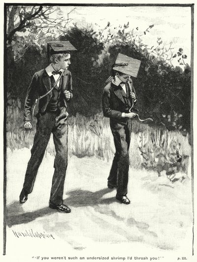 "Kdybys nebyl tak podměrečný kreveta, zmlátil bych tě!" (rytina) od Harold Copping