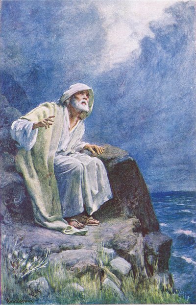 St John na ostrově Patmos, ilustrace z Harold Copping Pictures: The Crown Series, kolem 20. let 20. století od Harold Copping