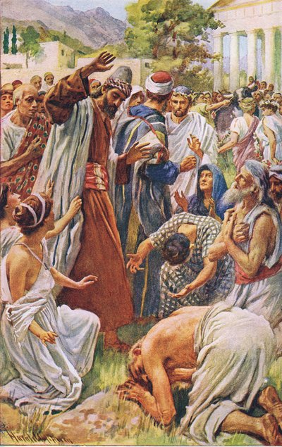 St Paul at Lystra, ilustrace z Harold Copping Pictures: The Crown Series, c.1920 od Harold Copping