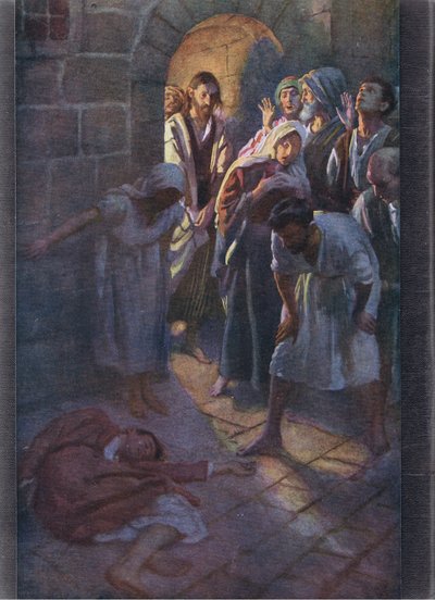 Pád Eutycha, ilustrace z Harold Copping Pictures: The Crown Series, kolem 20. let 20. století od Harold Copping