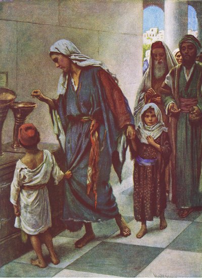 Dar chudé ženy, ilustrace z Harold Copping Pictures: The Crown Series, cca 20. léta od Harold Copping