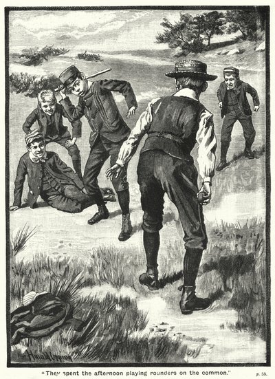 "Strávili odpoledne hraním rounders on the common" (rytina) od Harold Copping