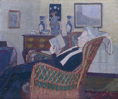 Sisustus taiteilijan äidin kanssa 1917-18 (öljy kankaalle) od Harold Gilman