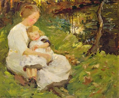 Matka a dítě v zalesněné krajině od Harold Harvey