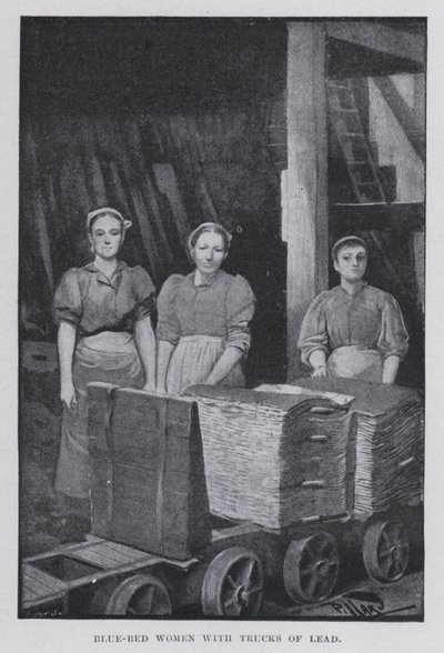 Ženy v modré posteli s nákladními auty olova (černobílá fotografie) od Harold Hume Piffard