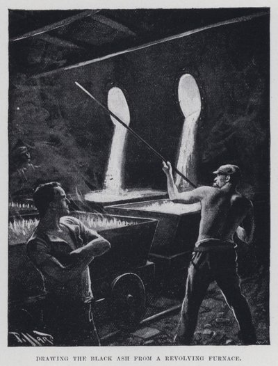 Čerpání černého popela z otočné pece (černobílá fotografie) od Harold Hume Piffard