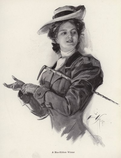 Vítězka modré stuhy, jezdkyně (litho) od Harrison Fisher