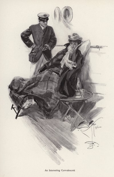 Kapitán na palubě lodi mluví s ženou v rekonvalescenci (litho) od Harrison Fisher