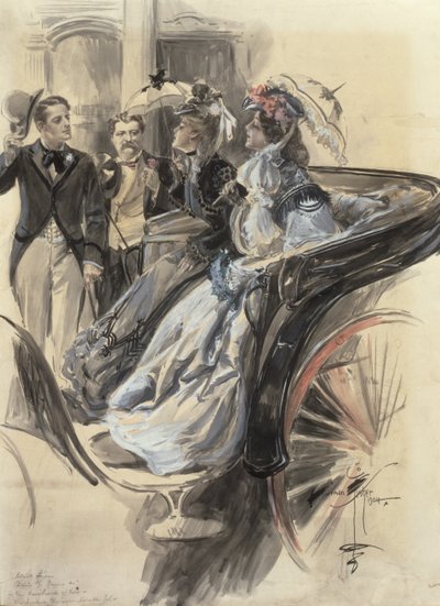 Jízda kočárem, 1904 (wc, kvaš a tužka na kartonu) od Harrison Fisher