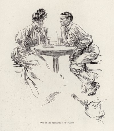 Pár popíjející po tenisovém zápase (color litho) od Harrison Fisher