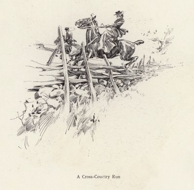 Muž a žena na koni během přespolního běhu (litho) od Harrison Fisher
