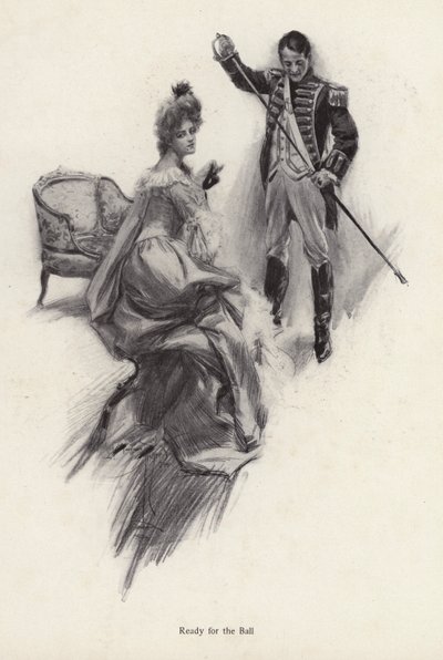 Muž a žena se připravují na ples (litho) od Harrison Fisher