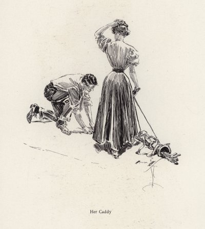 Muž caddy pro ženu na golfovém hřišti (litho) od Harrison Fisher