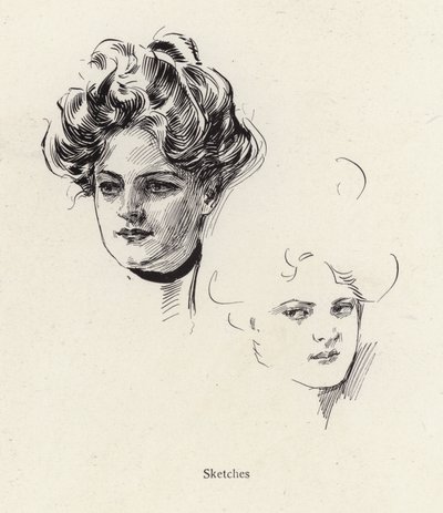 Náčrtky perem mladé ženy (litho) od Harrison Fisher