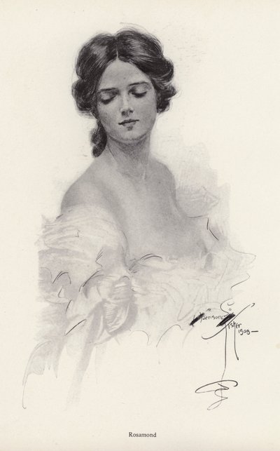 Portrét ženy jménem Rosamond (litho) od Harrison Fisher
