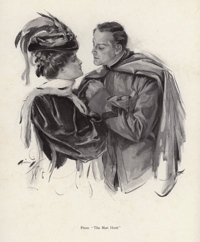 Scéna z The Man Hunt (litho) od Harrison Fisher