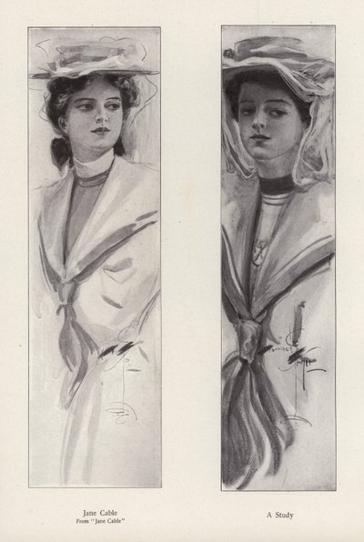 Postava Jane Cable z románu Jane Cable od George Barra McCutcheona (litho) od Harrison Fisher