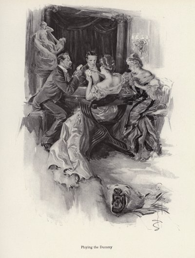 Dva páry hrající karty na večerní párty (litho) od Harrison Fisher