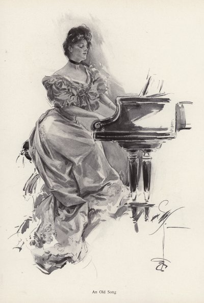Žena hrající píseň na klavír (litho) od Harrison Fisher