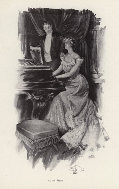 Žena zpívá u klavíru (litho) od Harrison Fisher