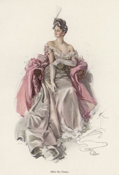 Žena ve večerních šatech po tanci (barva litho) od Harrison Fisher