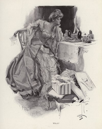 Mladá žena se rozhoduje mezi dvěma nápadníky (litho) od Harrison Fisher