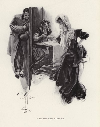Mladá žena, které její budoucnost řekl Cikán (litho) od Harrison Fisher