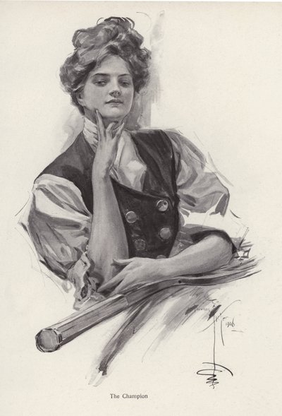 Mladá žena, tenisová šampionka (litho) od Harrison Fisher