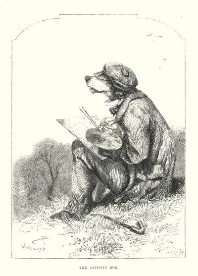 Zábavní psi: Umělecký pes (rytina) od Harrison William Weir