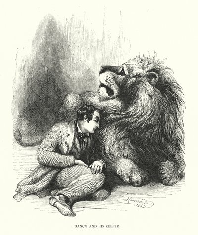 Lev a jeho strážce (rytina) od Harrison William Weir