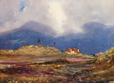 Golfplätze: Newcastle, das neunte Loch und das Clubhaus von Harry (1878-1950) Rountree