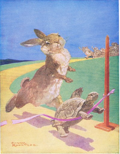 Zajíc a želva (barva litho) od Harry Rountree