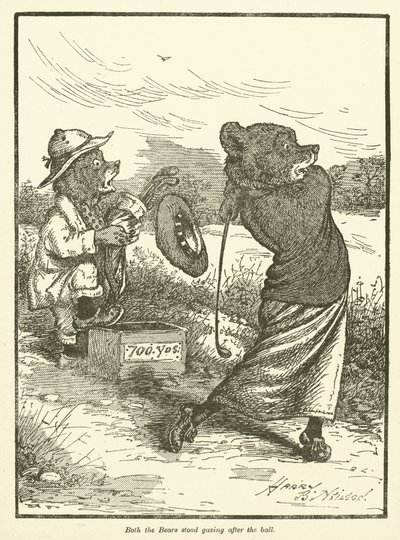Medvědi hrají golf (barva litho) od Harry B Neilson