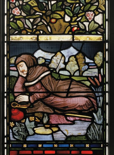 Básník Langland Spí, Piers Ploughman, 1873 (vitráže) od Harry Burrow
