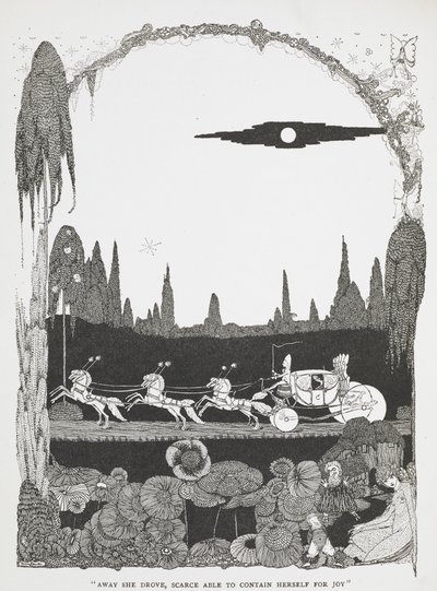 "Odjela pryč, sotva se dokázala ovládnout radostí." Ilustrace k příběhu Popelka aneb malý skleněný střevíček