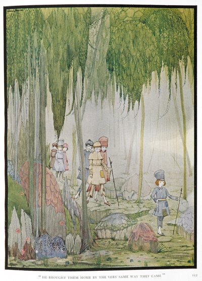 "Přivedl je domů stejnou cestou, jakou přišli." Ilustrace k příběhu, 