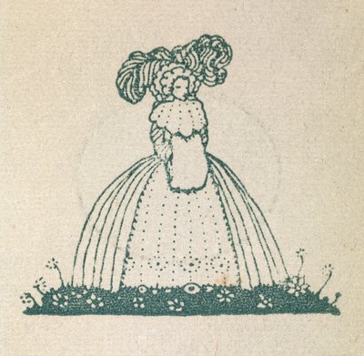 Ilustrace zobrazující ženu ve velkých šatech. od Harry Clarke