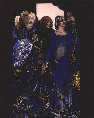 "Královny, které plýtvaly Východem v zastoupení..." Ilustrace Harry Clarke ke "Královnám" od J. M. Synge od Harry Clarke