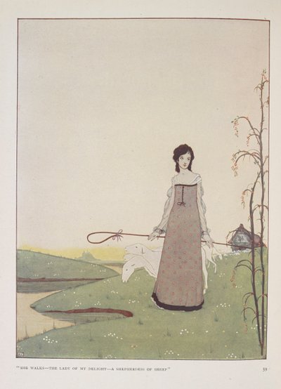 "Chodí - paní mého potěšení - pastýřka ovcí." Ilustrace pro Pastýřku od Alice Meynell. od Harry Clarke