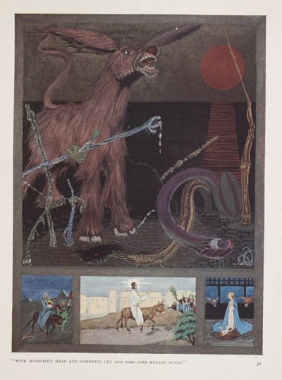 Osel. „S obludnou hlavou a odporným pláčem   a uši jako bludná křídla" od Harry Clarke