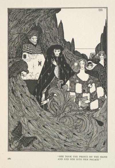 Rajská zahrada. Vzala prince za ruku a vedla ho do svého paláce. od Harry Clarke