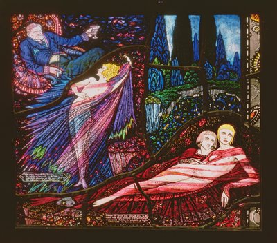 Ženevské okno zobrazující pana Gilhooleyho od Liama OFlahertyho a Deirdre od George Russella, 1929 od Harry Clarke