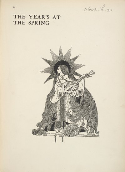 Ilustrace bez názvu. Žena hrající na hudební nástroj. od Harry Clarke