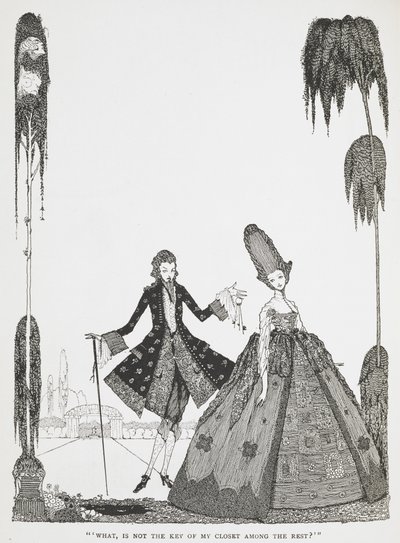 "Mitä, eikö kaapin avain ole muiden joukossa?" Kuvitus tarinaan "Blue Beard". od Harry Clarke