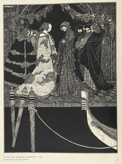 „Byla to Marchesa Aphrodite – uctívání všech Benátek“. Ilustrace k příběhu „zadání“. od Harry Clarke