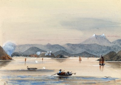 "Loď HMS Tribune se ocitla na řece Chuenpee v Kantonu (Čína), na veslařských člunech a čínských džunkách. od Harry Edmond Edgell