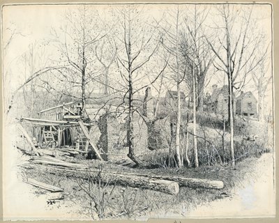 Kresba, Současná podoba Gainesova mlýna, pohled na východ, 1885 od Harry Fenn