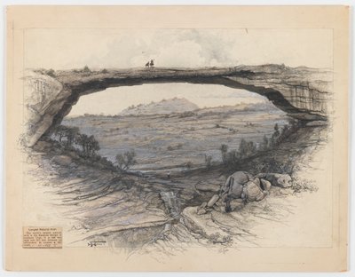 Rainbow Bridge (mytí, grafit a dřevěné uhlí na papíře) od Harry Fenn