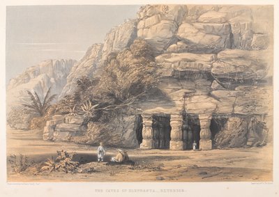 The Caves of Elephanta, Exteriér (barevná litografie) od Harry Francis Darell