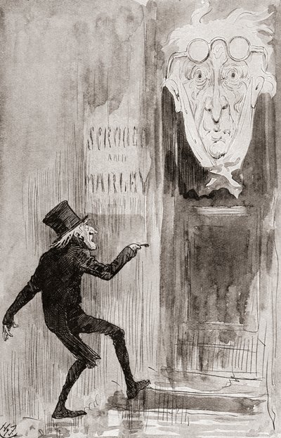 Ilustrace pro Vánoční koledu z vánočních knih od Charlese Dickense od Harry Furniss